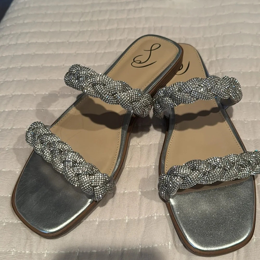 Sam Edelman Silver Rhinestone Sandals NWT 7.5 - Picture 2 of 3